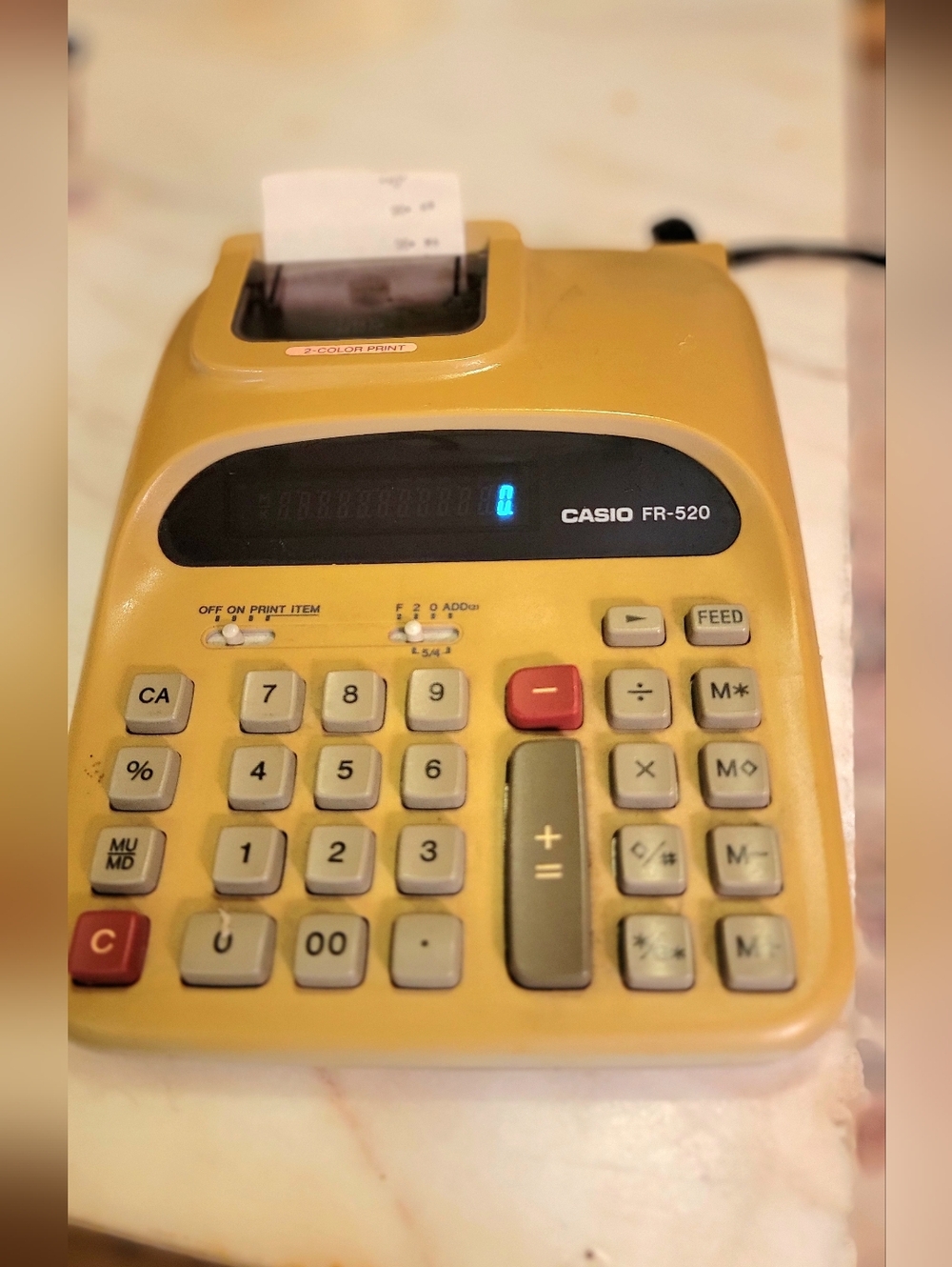 Vintage 70s Casio FR-520 2-Color Printing Calculator Working Display